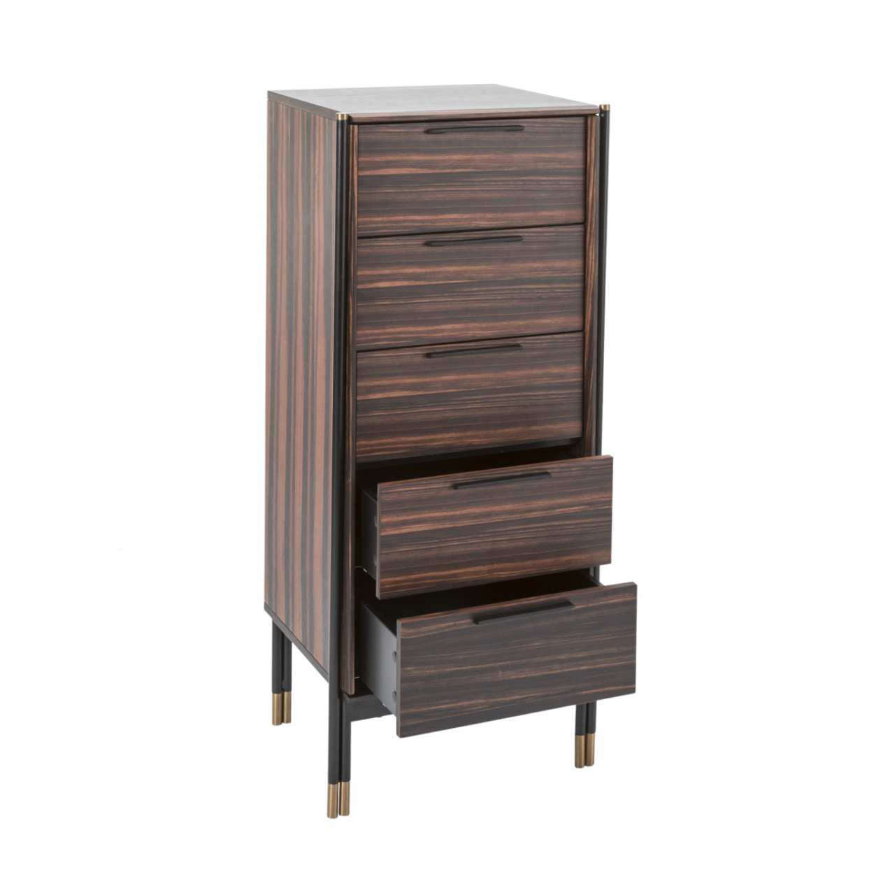 Bali Ebony Brown Wood & Gold Chest of Drawers Tallboy